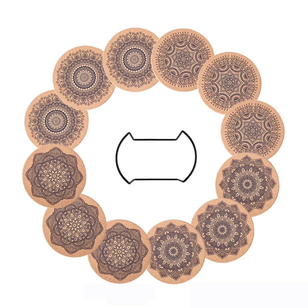 HASTHIP 12Pcs Mandala Coaster Cork Mandala Embossing Coasters 3.9 Inches Cup Coasters with Coaster Organizer Rack Home Gift Aesthetic Home Coasters for Tea Cups, Coffee Cups, Mug HASTHIP 12Pcs Mandala Coaster Cork Mandala Embossing Coasters 3.9 Inches Cup Coasters with Coaster Organizer Rack Home Gift Aesthetic Home Coasters for Tea Cups, Coffee Cups, Mug